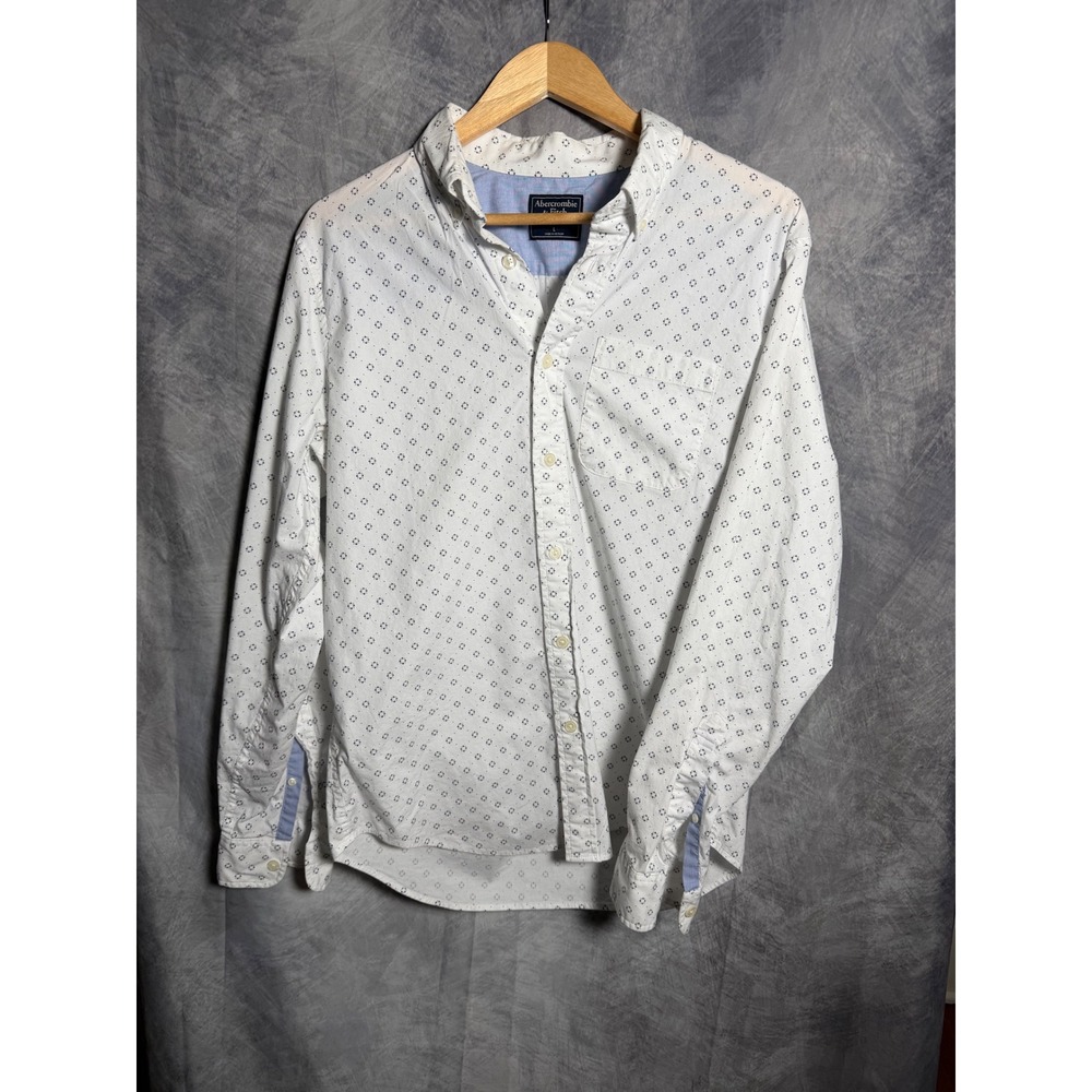 Abercrombie Preppy white micro-print shirt size L – effortless classic aesthetic